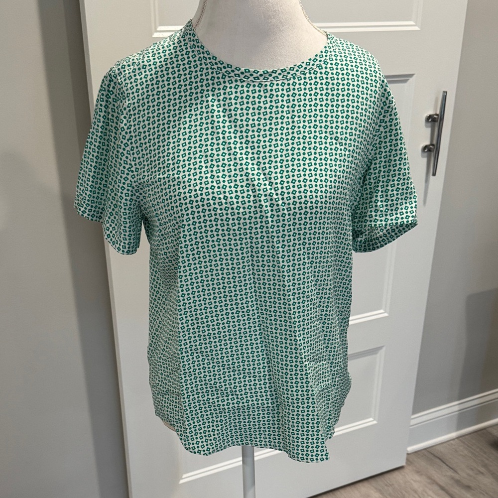 Equipment Teal Geometric Print Blouse